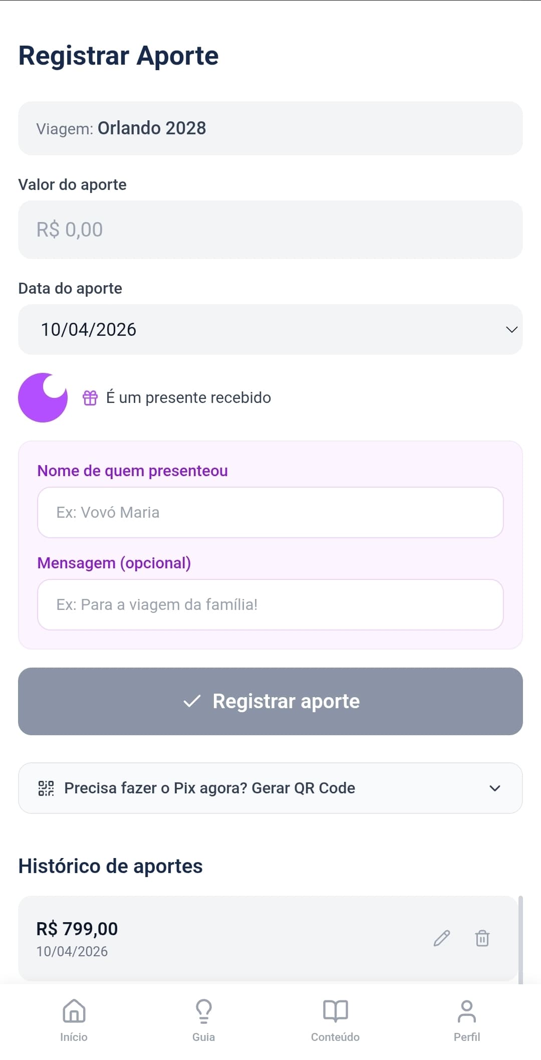 Registre cada aporte
